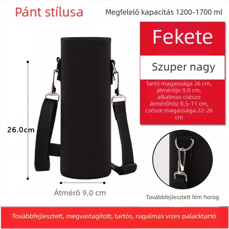 Keresztpántos pohártartó üvegszigetelt védőtokkal, nagy kapacitású palacktáska 300–1500 ml, esésvédő pánt