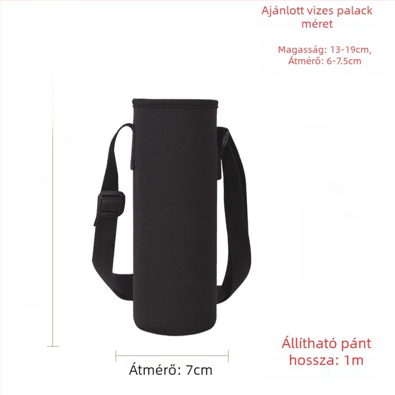 Keresztpántos pohártartó üvegszigetelt védőtokkal, nagy kapacitású palacktáska 300–1500 ml, esésvédő pánt