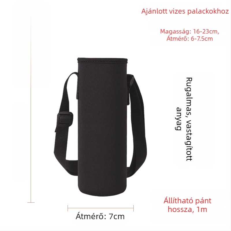 Keresztpántos pohártartó üvegszigetelt védőtokkal, nagy kapacitású palacktáska 300–1500 ml, esésvédő pánt