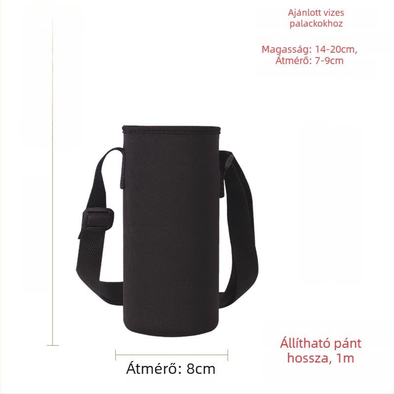 Keresztpántos pohártartó üvegszigetelt védőtokkal, nagy kapacitású palacktáska 300–1500 ml, esésvédő pánt