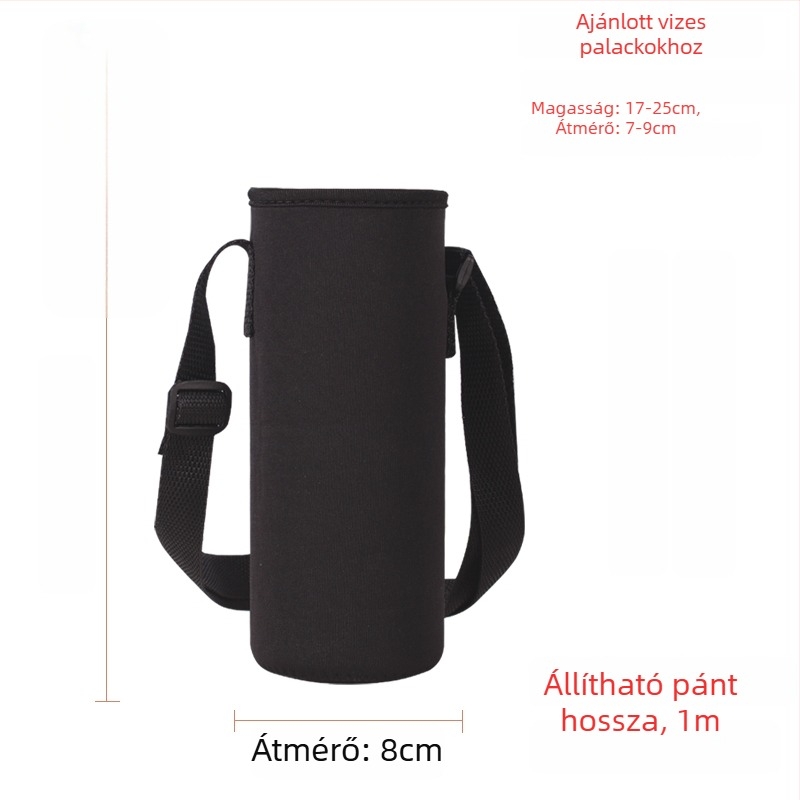 Keresztpántos pohártartó üvegszigetelt védőtokkal, nagy kapacitású palacktáska 300–1500 ml, esésvédő pánt