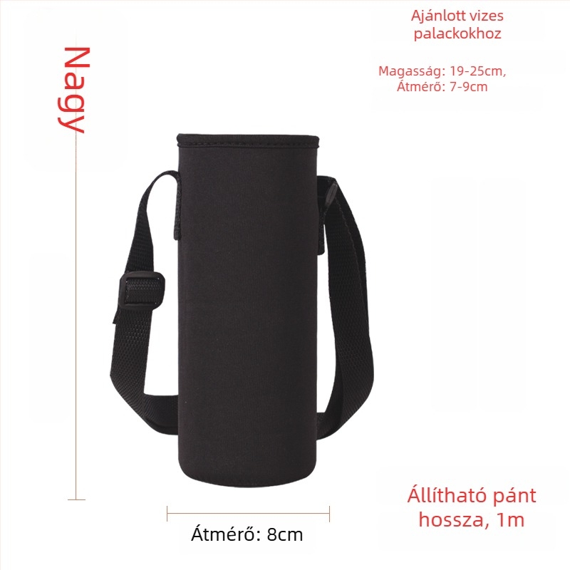Keresztpántos pohártartó üvegszigetelt védőtokkal, nagy kapacitású palacktáska 300–1500 ml, esésvédő pánt