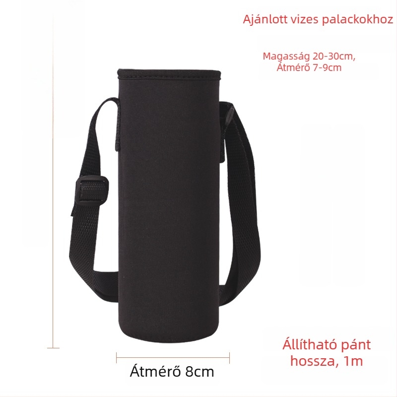Keresztpántos pohártartó üvegszigetelt védőtokkal, nagy kapacitású palacktáska 300–1500 ml, esésvédő pánt
