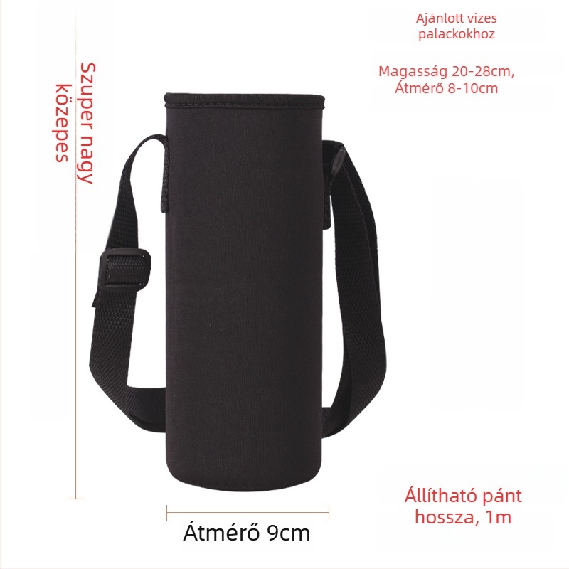 Keresztpántos pohártartó üvegszigetelt védőtokkal, nagy kapacitású palacktáska 300–1500 ml, esésvédő pánt