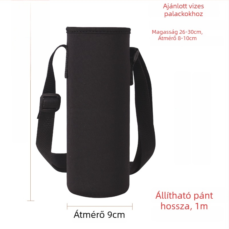 Keresztpántos pohártartó üvegszigetelt védőtokkal, nagy kapacitású palacktáska 300–1500 ml, esésvédő pánt