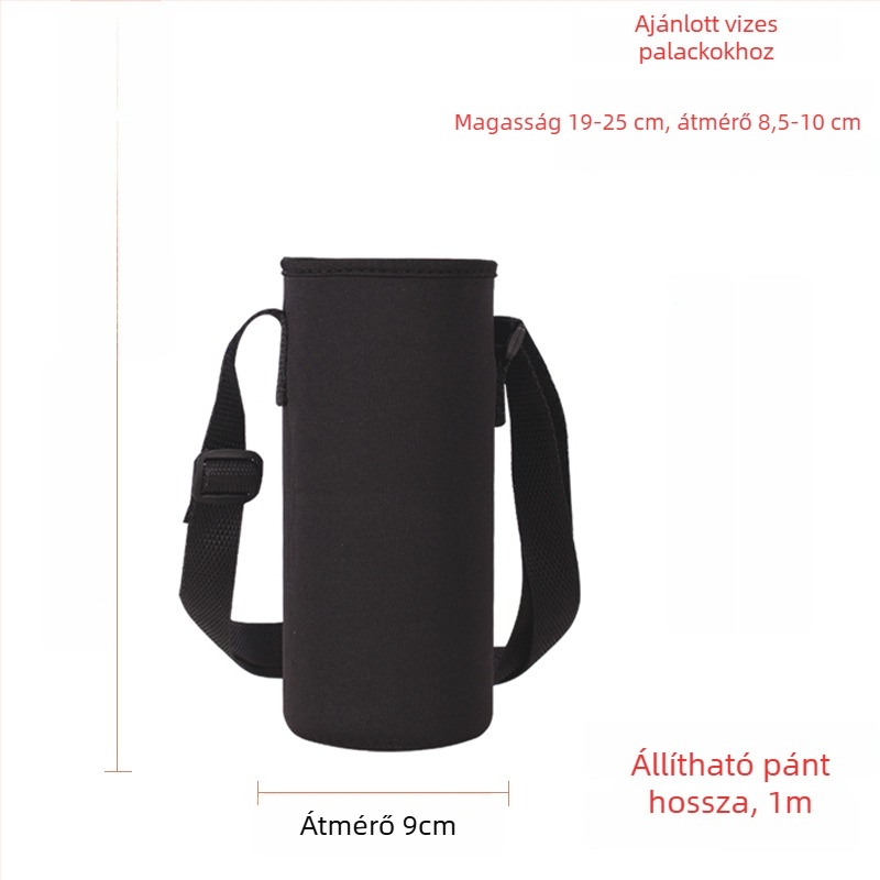 Keresztpántos pohártartó üvegszigetelt védőtokkal, nagy kapacitású palacktáska 300–1500 ml, esésvédő pánt