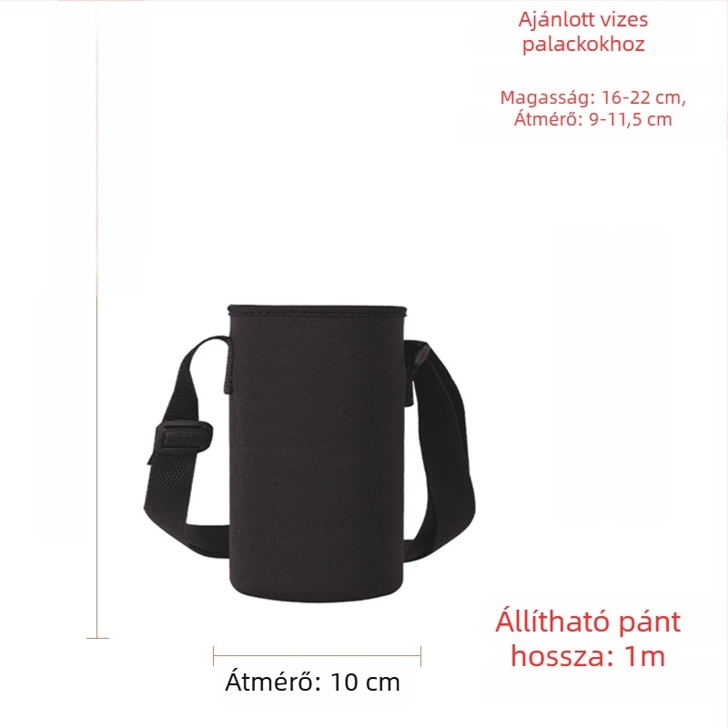 Keresztpántos pohártartó üvegszigetelt védőtokkal, nagy kapacitású palacktáska 300–1500 ml, esésvédő pánt