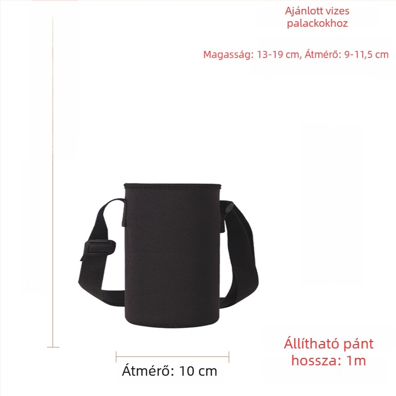 Keresztpántos pohártartó üvegszigetelt védőtokkal, nagy kapacitású palacktáska 300–1500 ml, esésvédő pánt