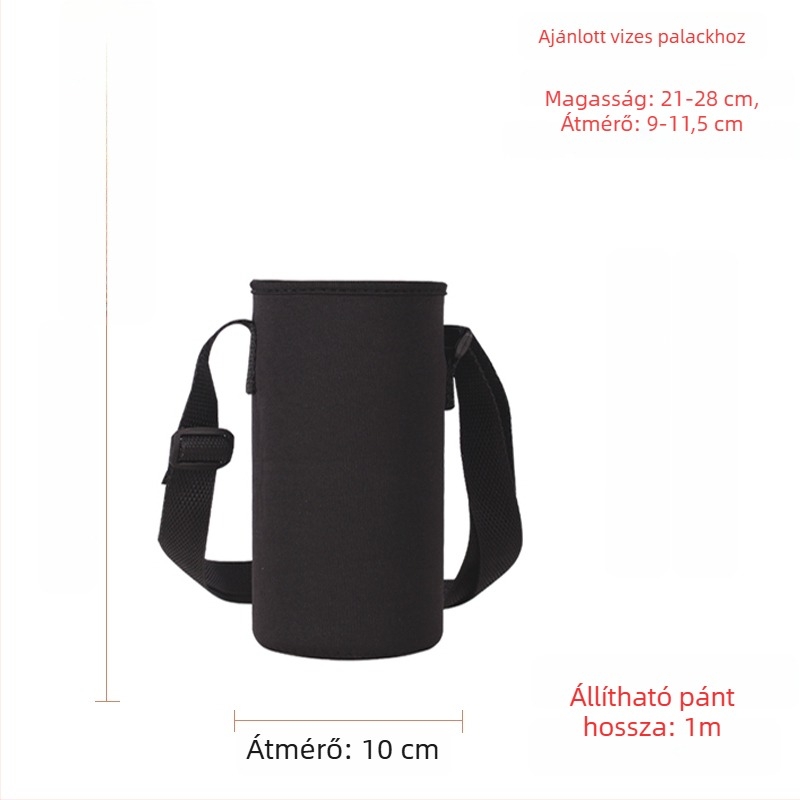 Keresztpántos pohártartó üvegszigetelt védőtokkal, nagy kapacitású palacktáska 300–1500 ml, esésvédő pánt