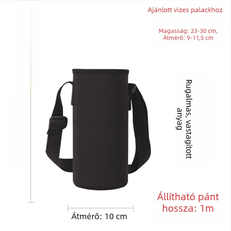 Keresztpántos pohártartó üvegszigetelt védőtokkal, nagy kapacitású palacktáska 300–1500 ml, esésvédő pánt