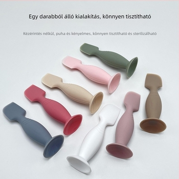 Silikon kenőcs-alkalmazó babák számára, szívó kupakkal, zöld spatulával és kanállal