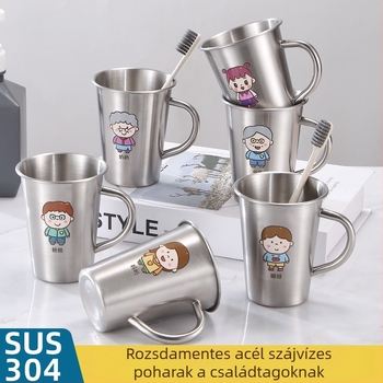 304 rozsdamentes acél családi szájöblítő pohár fogantyúval, gyerekeknek szánt mosdó pohár és fogkefés pohár esésvédővel