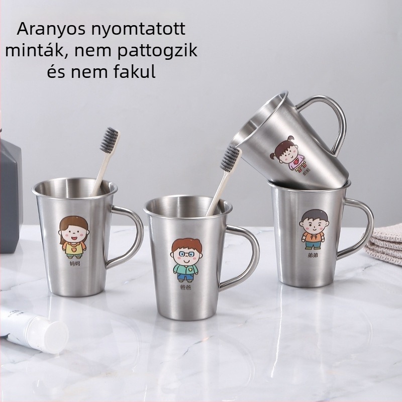 304 rozsdamentes acél családi szájöblítő pohár fogantyúval, gyerekeknek szánt mosdó pohár és fogkefés pohár esésvédővel