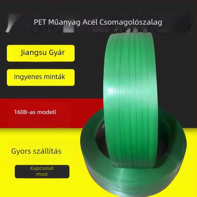 1608-as műanyag‑acél csomagoló szalag, kézi, zöld, PET csomagoló szalag