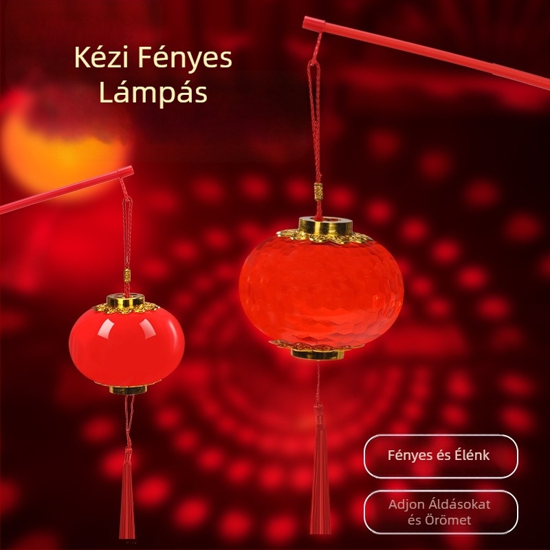 Műanyag piros kör alakú világító lámpás, kézben tartható kristály lámpás gyerekeknek