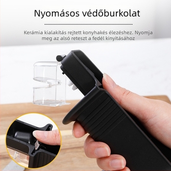 Konyhai késtartó élező rögzített szögű, kerámia élező rúddal és élező kővel