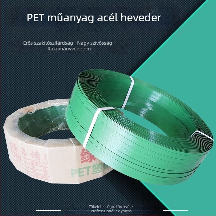 16x0.8 mm műanyag-acél csomagoló szalag, 20 kg teherbírás, 1000 N, zöld