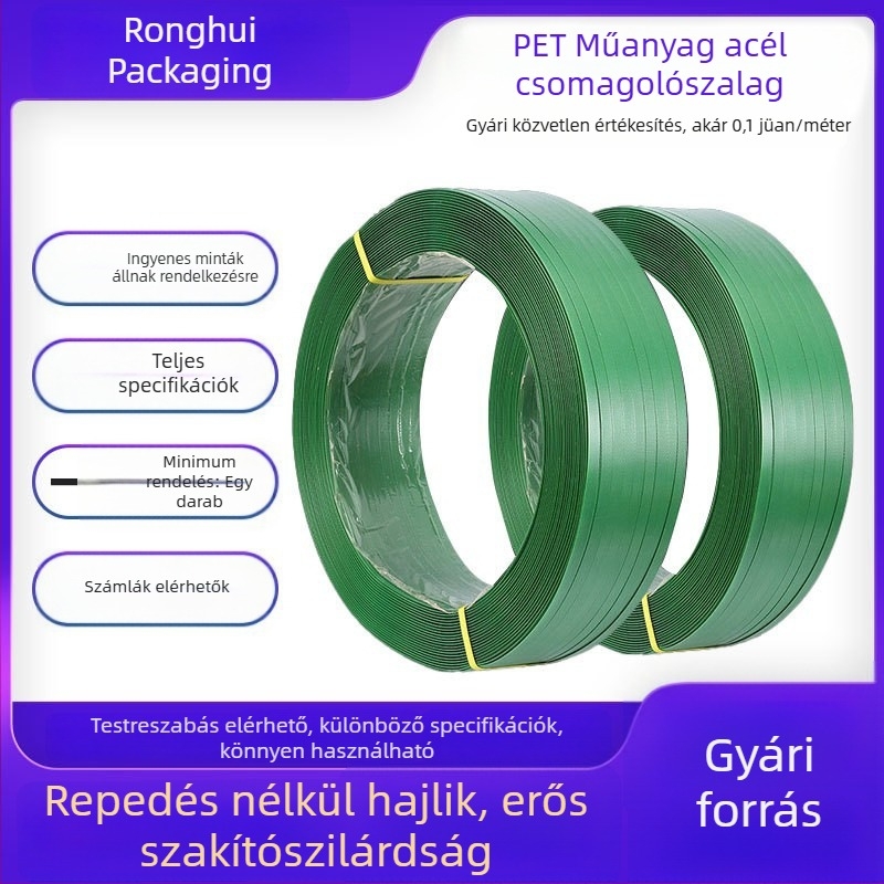 PET csomagoló kötés, 16x0.8 mm, zöld, 5800 N, kettős felhasználású