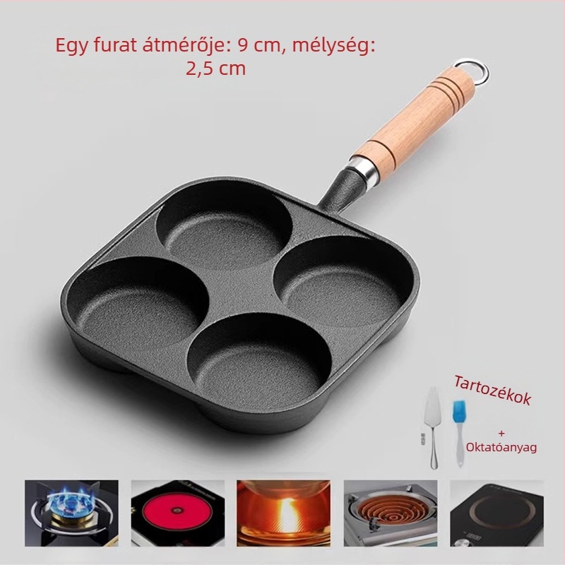 Hétlyukas öntöttvas tojásserpenyő mélyedésekkel, burgerpogácsa forma, tapadásmentes kereskedelmi használatra
