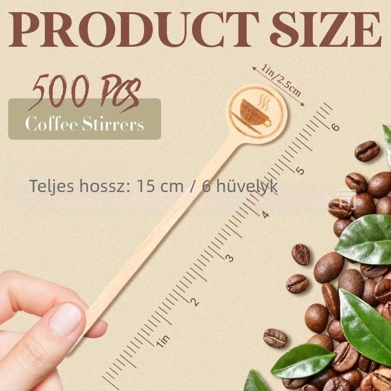 Öko-barát nyírfa eszpresszó keverőpálca, kerek fej, logó nyomtatására alkalmas, minimalistikus dizájn, raktáron