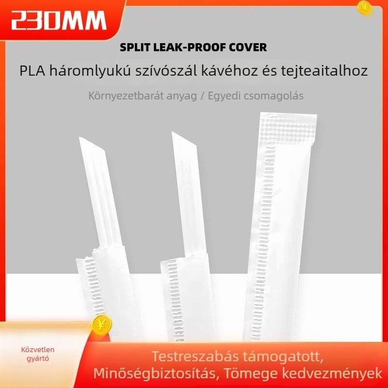 PLA egyszer használatos fehér háromlyukas szívócső, háromrészes cső a teához és tej-teához, biológiailag lebomló kávékeverő
