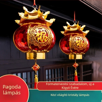 Újévi hordozható lámpás a Fény Fesztiváljára, kis pagoda alakú kristályvilágító lámpás erkélyre, elemmel működik, gyerekeknek, áldáskép, 2025-ös modell