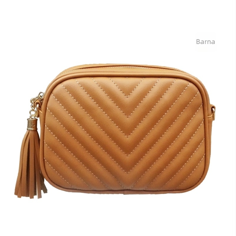 Női crossbody táska láncos vállpánttal, hímzett bojtokkal, PU anyagból, kis négyzetes kivitel