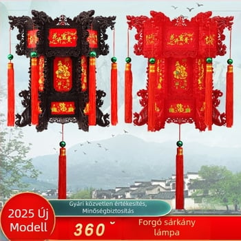 2024 antik LED forgó sárkány lámpa, kínai stílusú, nagy hatszögű lámpa erkéllyre, újévi csillár