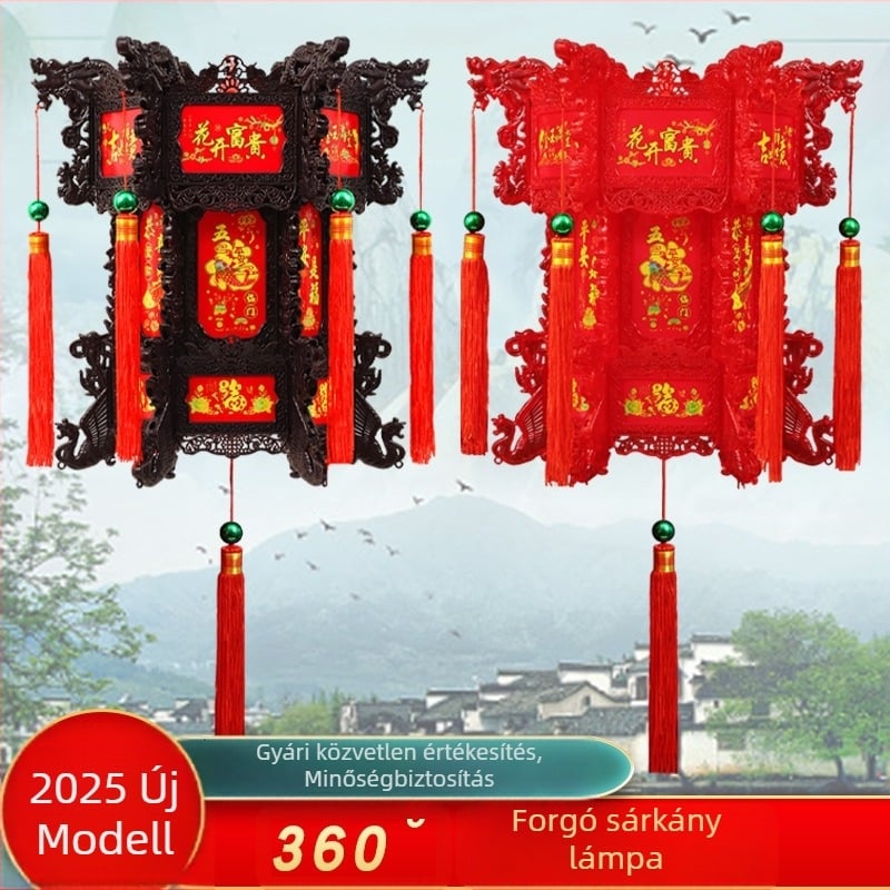 2024 antik LED forgó sárkány lámpa, kínai stílusú, nagy hatszögű lámpa erkéllyre, újévi csillár