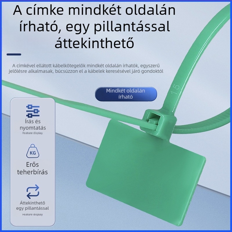 100 darab nylon kábelkötegelő kábelek rendezéséhez, markerrel írható, színes készlet