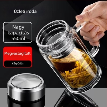 Boroszilikát üveg teás pohár fogantyúval, dupla falú, kínai állatöv motívummal, otthonra és irodába