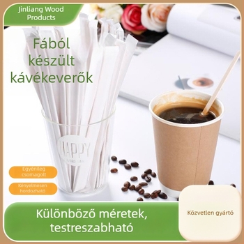 Fa kávékeverő pálcák, hossz 90/110/140/178/190 mm, nagykereskedelmi és egyenként papírral csomagolva