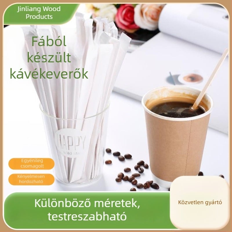 Fa kávékeverő pálcák, hossz 90/110/140/178/190 mm, nagykereskedelmi és egyenként papírral csomagolva