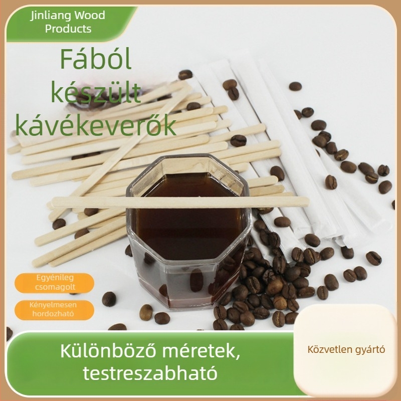Fa kávékeverő pálcák, hossz 90/110/140/178/190 mm, nagykereskedelmi és egyenként papírral csomagolva