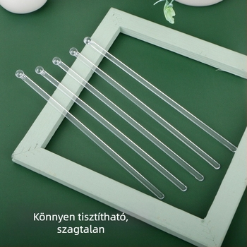 Eldobható átlátszó műanyag keverőpálca, hosszú fogantyúval, megvastított kivitelben, egyenként csomagolva, kávéhoz és koktélokhoz