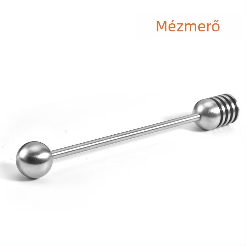 304 rozsdamentes acélból készült mézkeverő, egyenes nyéllel és gömbfejjel