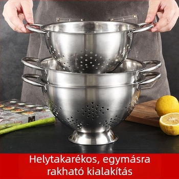 Rozsdamentes acél leeresztőkosár sűrű lyukakkal, megerősített többfunkciós kosár zöldségek és gyümölcsök mosására, konyhai mosókosár