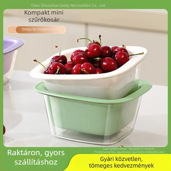 Kétszintes zöldségmosó mosóedény leeresztő kosárral – multifunkcionális konyhai tál gyümölcsök és zöldségek számára