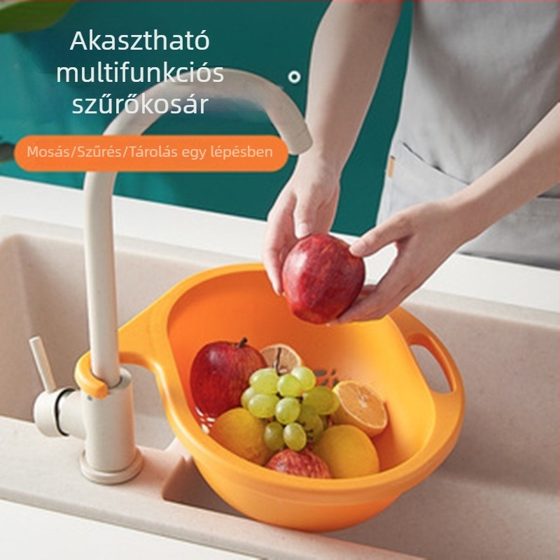 Konyhai mosogatóhoz felakasztható leeresztő kosár zöldségek, gyümölcsök és edények öblítéséhez