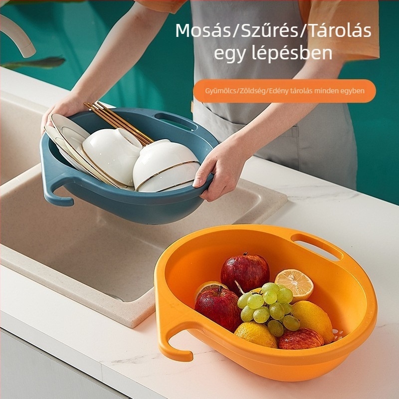 Konyhai mosogatóhoz felakasztható leeresztő kosár zöldségek, gyümölcsök és edények öblítéséhez