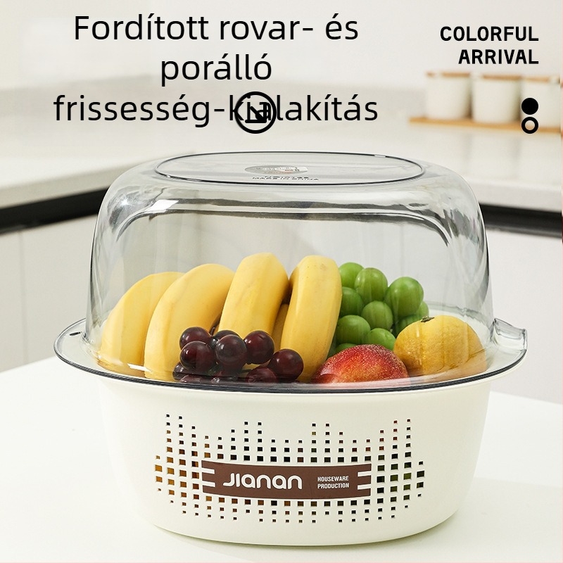 Konyhai kétszintes, vastagított öblítőkosár zöldségek és rizs mosásához, elegáns gyümölcstál