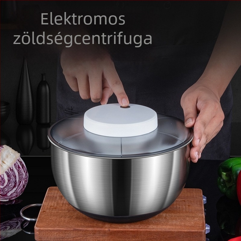 Nagy kapacitású rozsdamentes acélból készült elektromos gyümölcs- és zöldségmosó, centrifugáló funkcióval