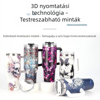 Kézben tartható termosz pohár, belső 304 rozsdamentes acél, külső 201 rozsdamentes acél, nagy kapacitású 40 oz, személyre szabható nyomtatás