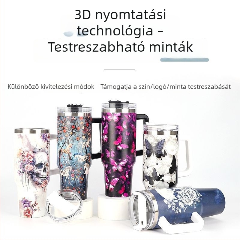 Kézben tartható termosz pohár, belső 304 rozsdamentes acél, külső 201 rozsdamentes acél, nagy kapacitású 40 oz, személyre szabható nyomtatás