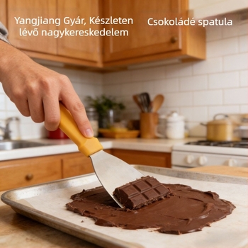 Rozsdamentes acél sütő spatula sárga fogantyúval, otthoni használatra; csokoládé-spatula, pizza-spatula és többfunkciós sütő spatula.