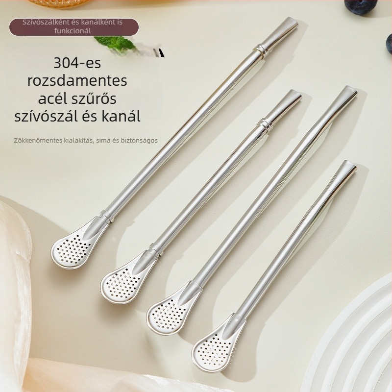 Rozsdamentes acél 304 gyűrűs szívószál-kanál, 7 mm, mate szívószál szűrő argentin mate és leveles tea