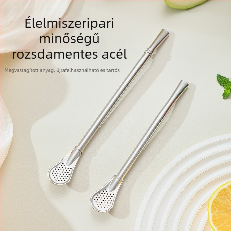 Rozsdamentes acél 304 gyűrűs szívószál-kanál, 7 mm, mate szívószál szűrő argentin mate és leveles tea