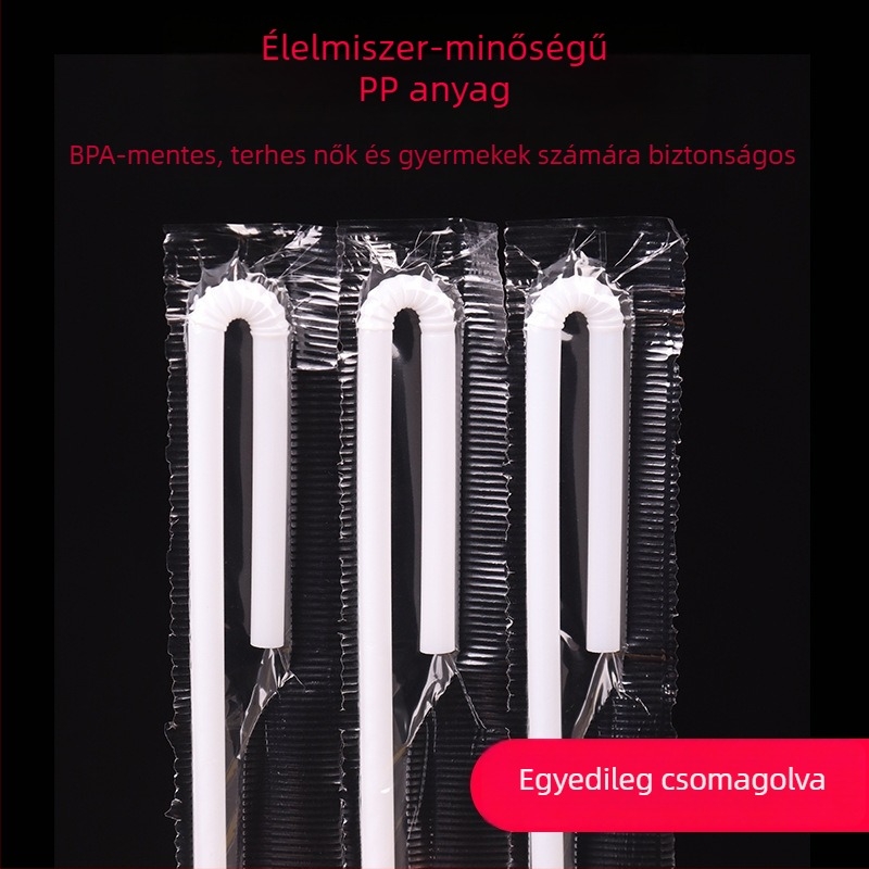 Egyszer használatos hajlított szívószál, egyedi csomagolás, rövid hegyes vég, vékony, hajlékonyp U-alakú kivitel gyerekeknek joghurtos italokhoz