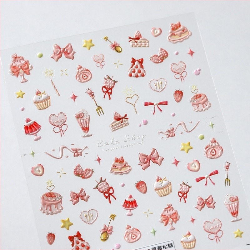 TS-3810 Strawberry Muffin ultra vékony köröm matricák, nyom nélkül, minimalist stílus, matt hátoldali ragasztóval