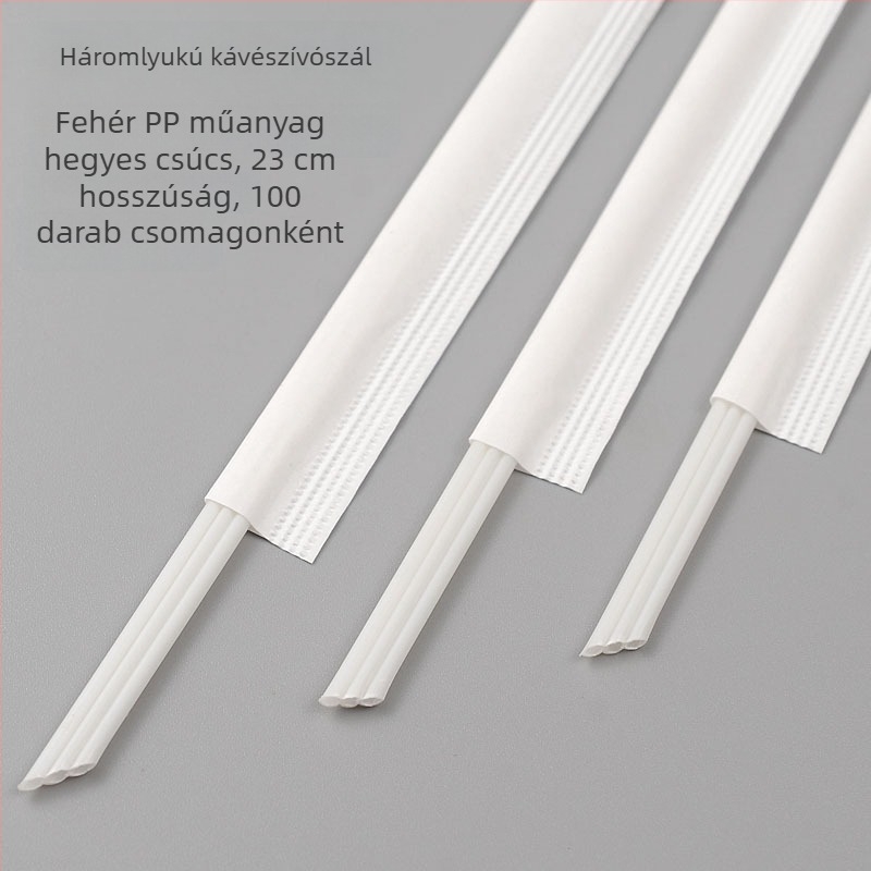 Egyszer használatos fehér háromlyukas szívószál forró tea és kávéhoz, műanyagból, ferde végű, hőálló
